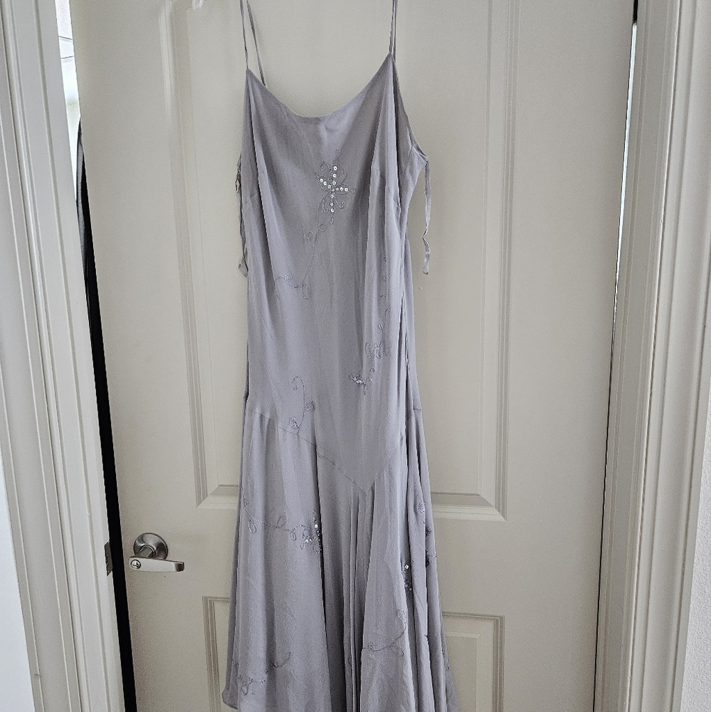 Gray midi dress with sequins, spaghetti straps,size 10 . Nine West